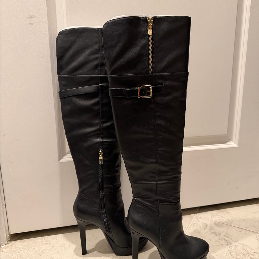 BCBG Black Over the Knee Boots with Gold Zipper